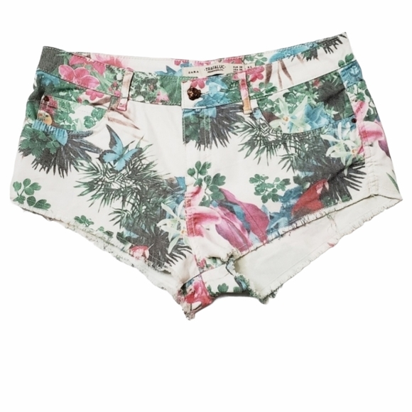 Zara Floral Tropical Cheeky Shorts Size 6 - Picture 8 of 8